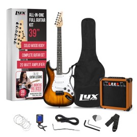 LyxPro Full Size Electric Guitar with 20w Amp, Package Includes All Accessories, Digital Tuner, Strings, Picks, Tremolo Bar, Shoulder Strap, and Case Bag Complete Beginner Starter kit Pack,Sunburst