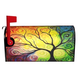 Duduho Colorful Rainbow Tree of Life Branch Mailbox Cover Magnetic Mailbox Wraps Post Box Cover Décor 21x18 in
