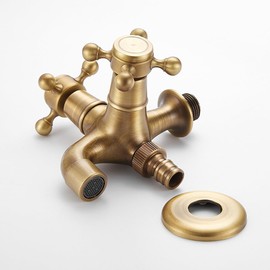 Double Spout Faucet Antique Retro Style Brass 2 Spout Type Washing Machine Faucet Bathroom Veranda Garden Faucet Garden Outdoor Faucet Gardening Exterior (KoDeepHot)