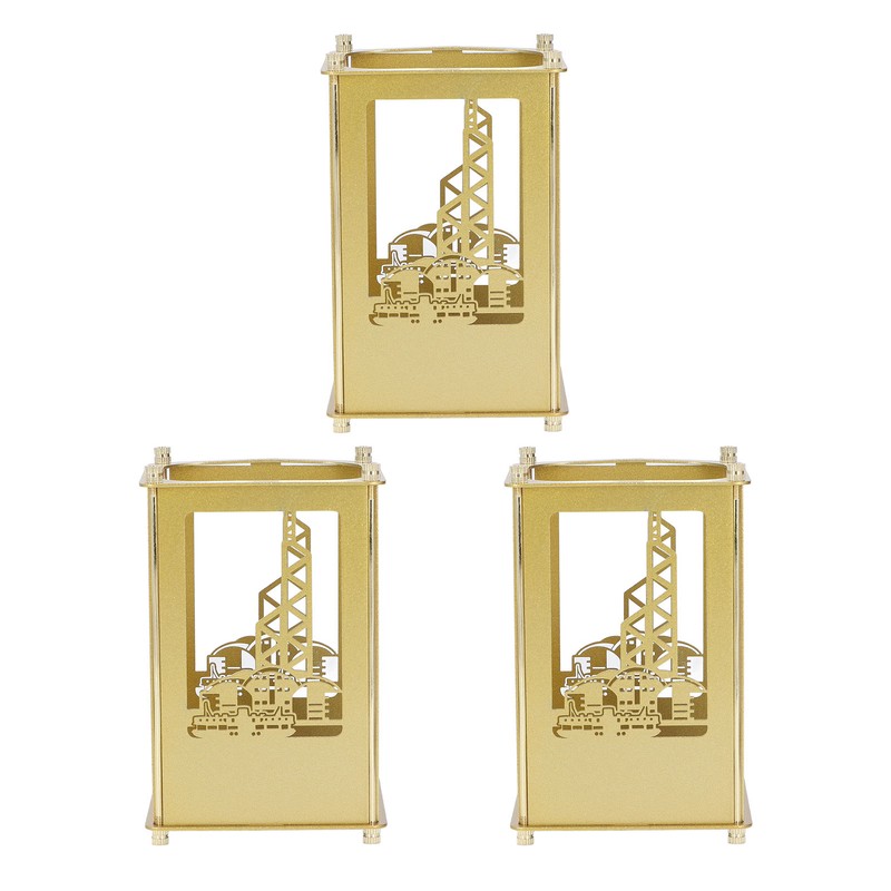 3set Pen Holder Golden Appearance Electroplating Quadrate Educational DIY Assembly