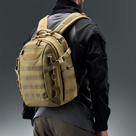 AMHEH 21L Small Tactical Backpack | Fit 12 Inch Laptop, Water Bottle Holder, 1050D fabric, Molle, Daily Work, Travel, Hiking (Tan)