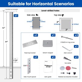 Muzata Side Mount Cable Railing Post 42 Inch 42"x2"x2" Level Drilled Space-Saving Brushed Stainless Steel Cable Railing System Kit Indoor Outdoor with User Guide PF02 LH4L