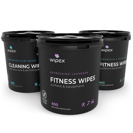 Wipex Gym Wipes for Equipment Bundle - Get 3 Buckets (1) Lavender, (1) Sanitizing BZK, (1) Lemongrass Plant-Based Fitness Equipment Wipes, Clean Surfaces & Mats, Safe Gym Cleaner 400 Count (Pack of 3)