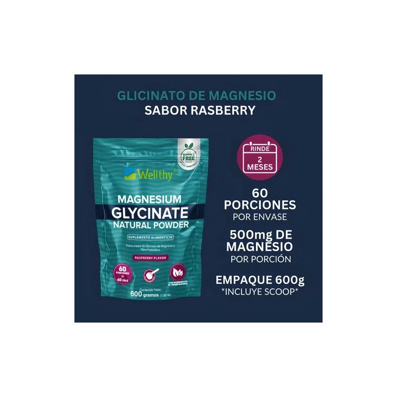 Glicinato De Magnesio Sabor Frambuesa 600 Gr Wellthy