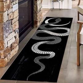 Snake Runner Rug, Black Boa Flower and Arrow Design Rugs with Moon Stars and White Spots on Body, Modern Non-Slip Washable Large Area White Hallway Long Carpets for Living Room Bedroom… (8, 2x7ft)