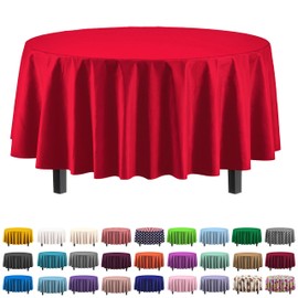Exquisite 4-Pack Red Plastic Table Cloth - 84-Inch Round - Disposable Tablecloth for Parties and Picnics