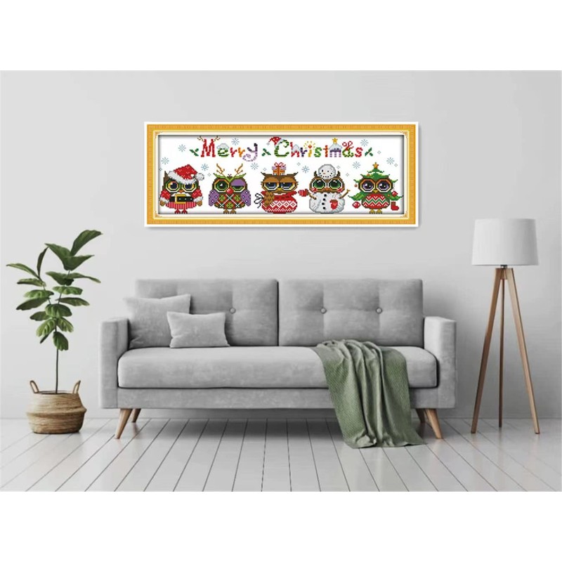 Abillyn Christmas Owl Stamped Pattern Embroidery Cross Stitch Kit Starter