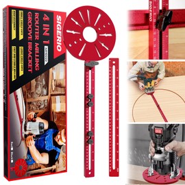 Sigerio New 4 in 1 Router Milling Groove Bracket, Aluminum Alloy Router Circle Cutting Jig, Multifunctional RouterGuide Cutting Large Circles from 10" to 58", Adjustable Woodworking Tool (Rose Red)