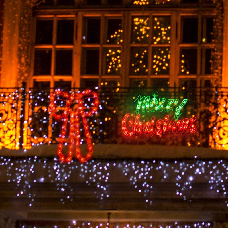LAMPHOME 2 Pack Lighted Merry Christmas and Bow Christmas Window