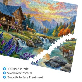 Jigsaw Puzzle for Adults, 1000 Piece Stream Wood House Themed, Finished Size 29.5"x19.7", Back Zoning Design,Wall Decoration Family Game Night Activity