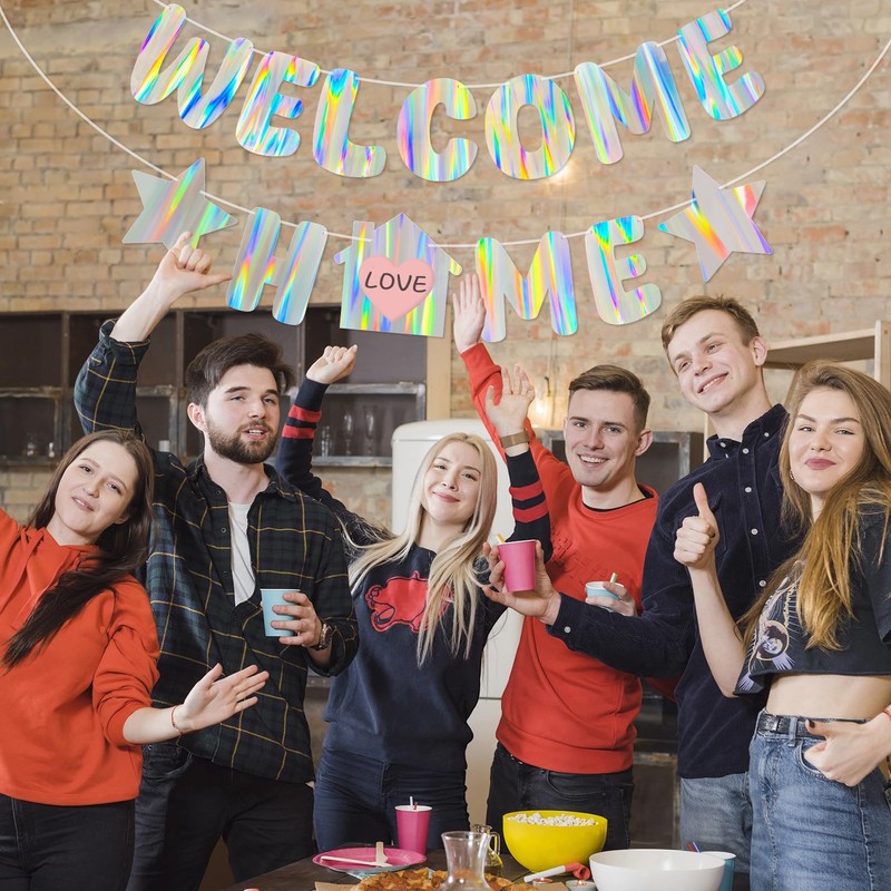 Iridescent Welcome Home Banner, Pre-Strung DIY Welcome Home Decorations