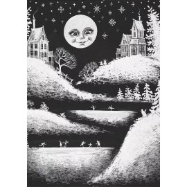 5x7 PRINT OF PAINTING RYTA CAT ANGEL ABSTRACT FOLK ART SNOWMAN WINTER Christmas