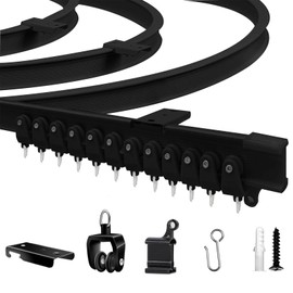 JIHXYER Flexible Bendable Ceiling Curtain Track, 16.4ft (5m) PVC, Metal, Plastic & Stainless Steel, Black, Ceiling Mounted