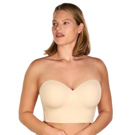 HSIA Longline Strapless Bra for Women, Anti-Slip Support Corset for Large Bust Convertible Bustier Bandeau for Big Breasts Beige