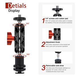 Lanxire Mini Magic Arm Multi-Function Double Ball Head with Cold Shoe Mount and 1/4’’-20 Screw for Monitor, LED Light, Microphone, Max Load up to 2kg/4.4lb - 2 Pieces