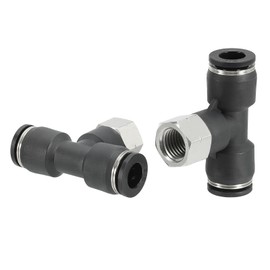 PATIKIL Female Branch Tee 3/8 Inch Tube OD x 1/4FNPT Thread Push to Connect Fittings for Air Water RO System, 2Pack Black