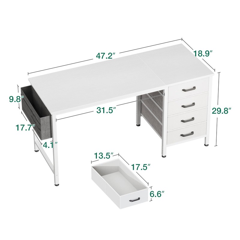 Casaottima 48-Inch Computer Desk with 4 Fabric Drawers — Home