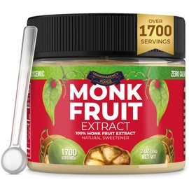 Monk Fruit Extract (90X Sweeter Than Sugar) Sugar Substitute, Zero Calories, Zero Glycemic, Non-GMO, 25% Mogroside V - Monk Fruit Sweetener No Erythritol by Transparency Foods (3oz, 1700 servings)