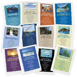 Your True Nature 12 Aloha Greeting Card Set, Advice from a Rainbow, Hawaii, Sunset Beach, Sea Turtle, Whale, Wave, Ocean, Shark, Starfish, Trail, Waterfall, Palm Tree (AMGC12-ALOHA)