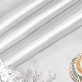 KKJIAF White Satin Fabric 10 Yard, 63" Wide Shiny Silky Fabric for Dress, Shirts, Table Runner, Napkin, Tablecloth, Wedding Decor, DIY Crafts
