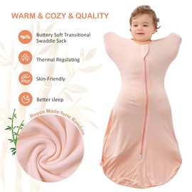 LOVABYLUCK Baby Transition Swaddle Baby Arms up swaddle with 2-Way Zipper Baby Sleep Sack 0.5 TOG Pink Large 6-9 Months
