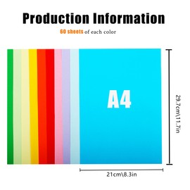 600 Sheets 10 Colors Colored Paper A4 Printer Paper Copy Paper Stationery Paper Multipurpose Colored Printing Paper Origami Paper for DIY Kids Art Craft 8.3" X 11.7", 70gsm