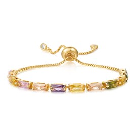 KissYan Tennis Bracelet for Women, 14K Gold Plated Cubic Zirconia Adjustable Slider Bracelets Trendy Classic Chic Jewelry Gift(Colorful)