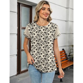 Ivicoer Womens Plus Size Tops Short Sleeve Womens Clothing Trendy 2025 Fall Fashion Apricot Black Print XXL
