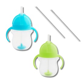 Munchkin Weighted Straw Sippy Cups for Toddlers 7oz, Leak Proof, Freezer/Dishwasher Safe, Easy to Hold-Great toddler cups with straws, Supports Straw-use Education, Straw Cups (Blue/Green)