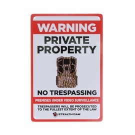 Stealth Cam Durable Attachable 8"x12" Tin Outdoor Security Alert Warning Private Property No Trespassing Live Wireless Video Area Surveillance Sign