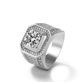 H&Beautimer New 925 Sterling Silver Rings for Men - 0.67'' CZ Zircon Inlaid Rings 8/9/10/11/12/13# - Noble Silver Jewelry Wedding Rings for Women - Gifts (Silver, 10)