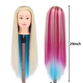 Mannequin Head with Hair, 29'' Training Head Braiding Doll Head for Hair Styling Manikin Cosmetology Mannequin Head Practice Model Head with Clamp Holder(Colorful)