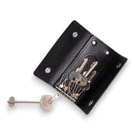 MAGOR Genuine Leather Key Case with Multiple Key Holders, Compact and Secure Key Organizer for Unisex Adults (Black)