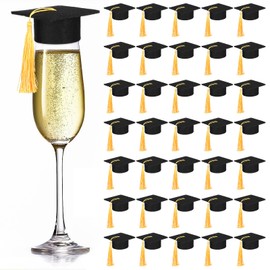 Newtay 40 Pcs Mini Graduation Caps 2026 Graduation Party Graduations Cap Champagne Flutes Covers with Yellow Tassels Grad Wine Bottle Toppers Covers Goblet Grad Cap 2'' Champagne Flutes Not Included