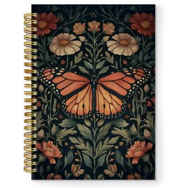 TNUW Vintage Butterfly Floral Spiral Notebook, William Morris Cottagecore Flower Journal Notebooks for Note Taking, Butterfly Gifts for Women, Retro Floral Hardcover Notebook Journal, 5.5x8.3 Inch