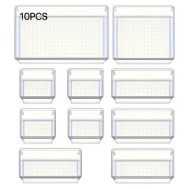 NEXROLA Schubladen Organizer 10 teiliges Set – Schminktisch-Organizer in 4 Größen aus transparentem Kunststoff – mit rutschfesten Silikonpunkten, stapelbar