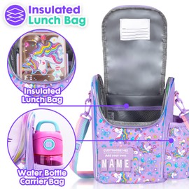 YOYTOO Kids Cooler Insulated Lunch Bag, Back to School Large Meal Tote for Girls, Boys, Men, Women, with Water Bottle Holder and Adjustable Strap, Unicorn