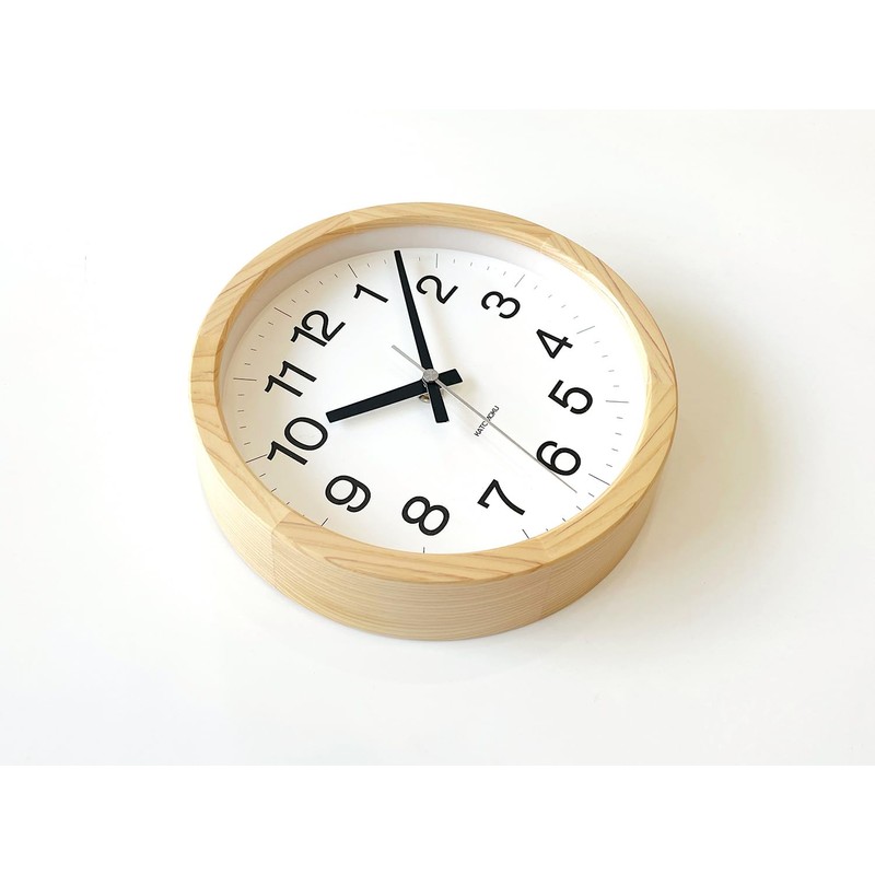 KATOMOKU Muku Clock 16 Hinoki Wall Clock, Continuous Second Hand,