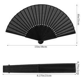 Pack of 2 Hand Fan Folding Fan Chinese Hand Fan Wedding Fan Oriental Cloth Fabric Fan for Dance, Black Pocket Fan Folding Fan for Wedding Birthday Party DIY