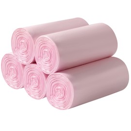 5 Rolls Small Trash Bags - 200 Counts Durable 4 Gallon Small Garbage Bags for home office kitchen Bathroom Bedroom Trash Can liners（Pink）