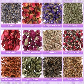 Yicenmy 12 Beutel Getrocknete Blüten, Getrocknete Blumen mit Pinzette, Trockenblumen Klein Kit, Blütenblätter für Seifenherstellung Kerzenherstellung