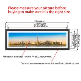 LTYHHK 8x24 Panoramic Picture Frames Solid Wood with 6x22 White Mat, Displays 6x22 with Mat or 8x24 Inch without Mat, 8x24 Poster Frame 6x22 Photo Frames Family Wall Black (L23B824W622)