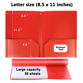Plastic Folders with Pockets, 6 Color 48 Pcs Heavy Duty Two Pocket Folder Business Card Holder for Office High School
