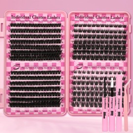 Gmagictobo Lash Clusters Wispy Lash Clusters Kit Volume Cluster Eyelash Extensions 434Pcs Eyelash Clusters DIY Lashes Clusters Lash Bond and Seal Lash Tweezers