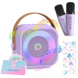 TAVADA Karaoke Machine for Children, Mini Karaoke Machine with 2 Microphones, Portable Karaoke and Voice Change Effects, Gifts for Age 3-12 Years Girls (Purple)
