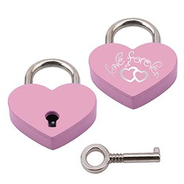 Engraved Heart Padlock,Love Padlock in Heart Shape with Key for Luggage Handbag Diary Valentine's Day Gift Pink