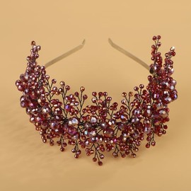 BERYUAN Crystal Pearls Beads Wedding Headband Crystal Rhinestone Wedding Headband Elegant Crystal Rhinestone Bridal Headband Wedding Bridal Hair Accessories for Brides Bridesmaid (red and black)