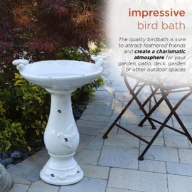 Alpine Corporation 25" Tall Outdoor Antique Ceramic Birdbath with Bird Figurines Yard Statue, Light Brown