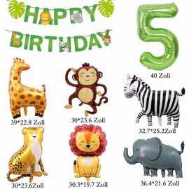 Yunchu Online Decoration 5th Birthday 5 Year Jungle Decoration 5th Birthday Decoration Boy Girl Jungle Animals Foil Balloons 5th Birthday 5 Year Jungle Birthday Decoration
