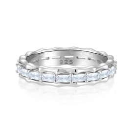 STARCHENIE Eternity Ring 925 Sterling Silver Ring for Women Emerald Cut Cubic Zirconia Wedding Promise Engagement Band Jewelry Size 5-10, Gemstone, Cubic Zirconia